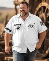 Big & Tall Men's Western Denim Printed Short Sleeve Shirt